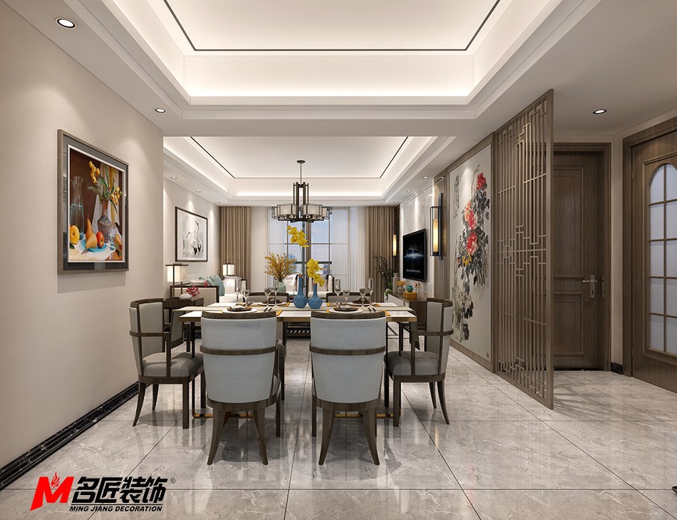 新中式风格室内装修设计效果图-普宁中海寰宇三居123平米